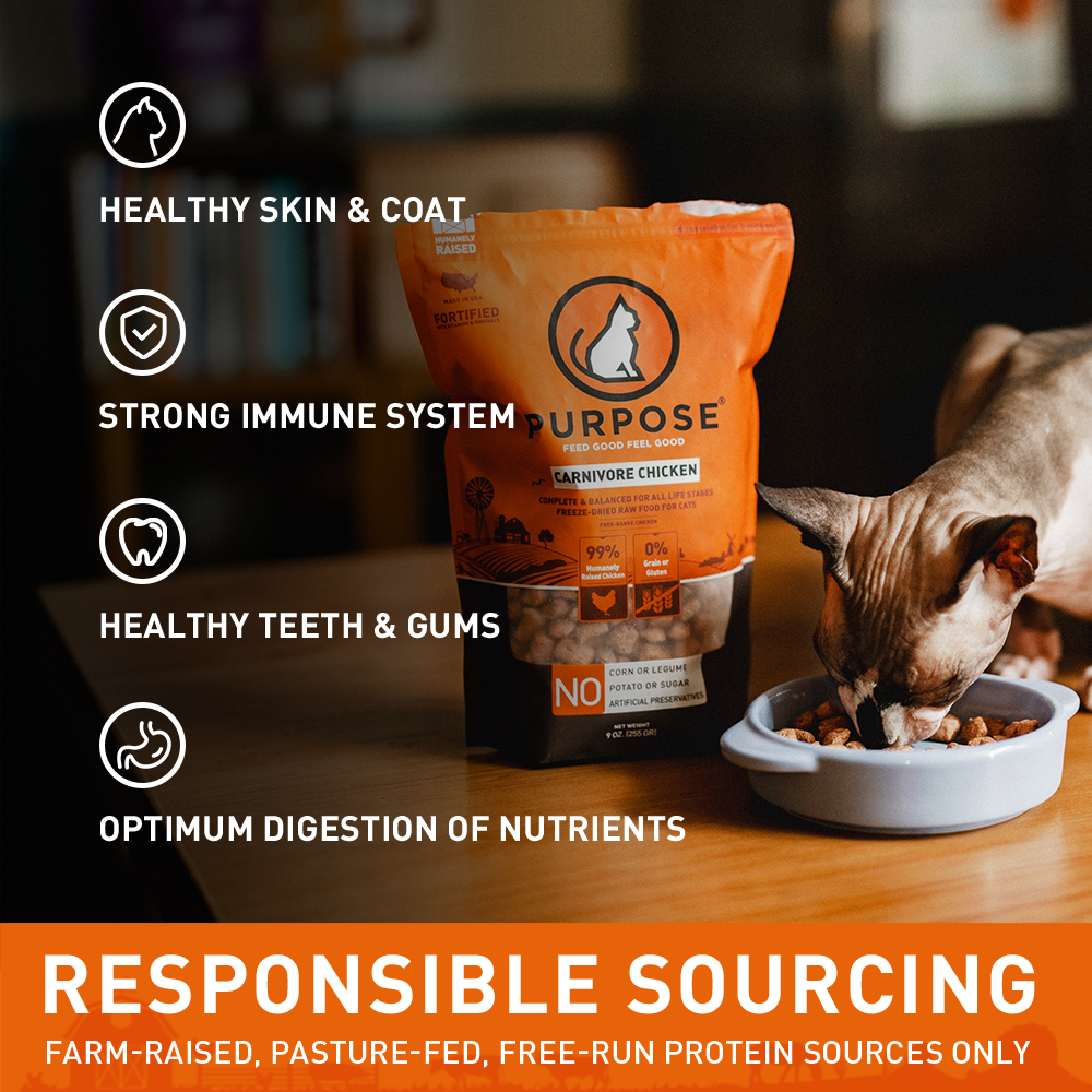PURPOSE Freeze Dried Raw Cat Food - Carnivore Chicken Freeze-Dried 9 oz.