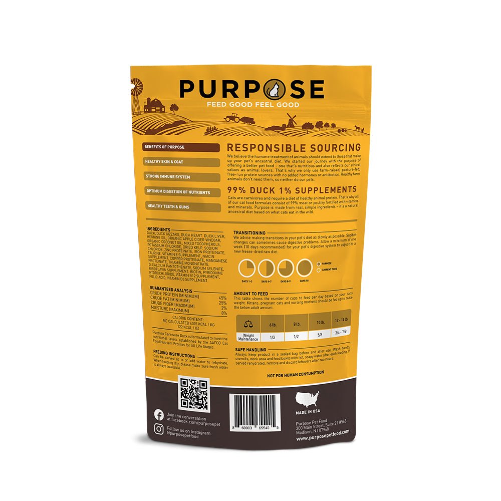 Carnivore Duck Freeze-Dried Raw Cat Food - PURPOSE PET FOOD