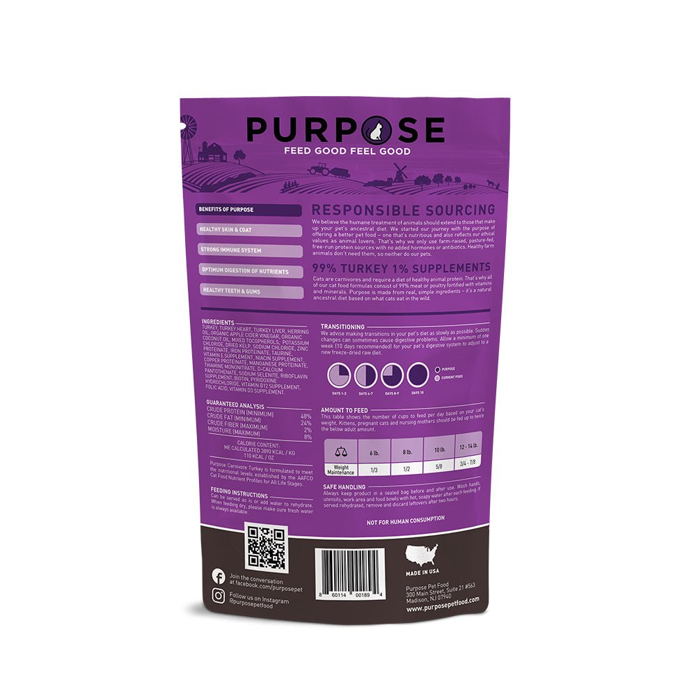 Carnivore Turkey Freeze-Dried Raw Cat Food - PURPOSE PET FOOD