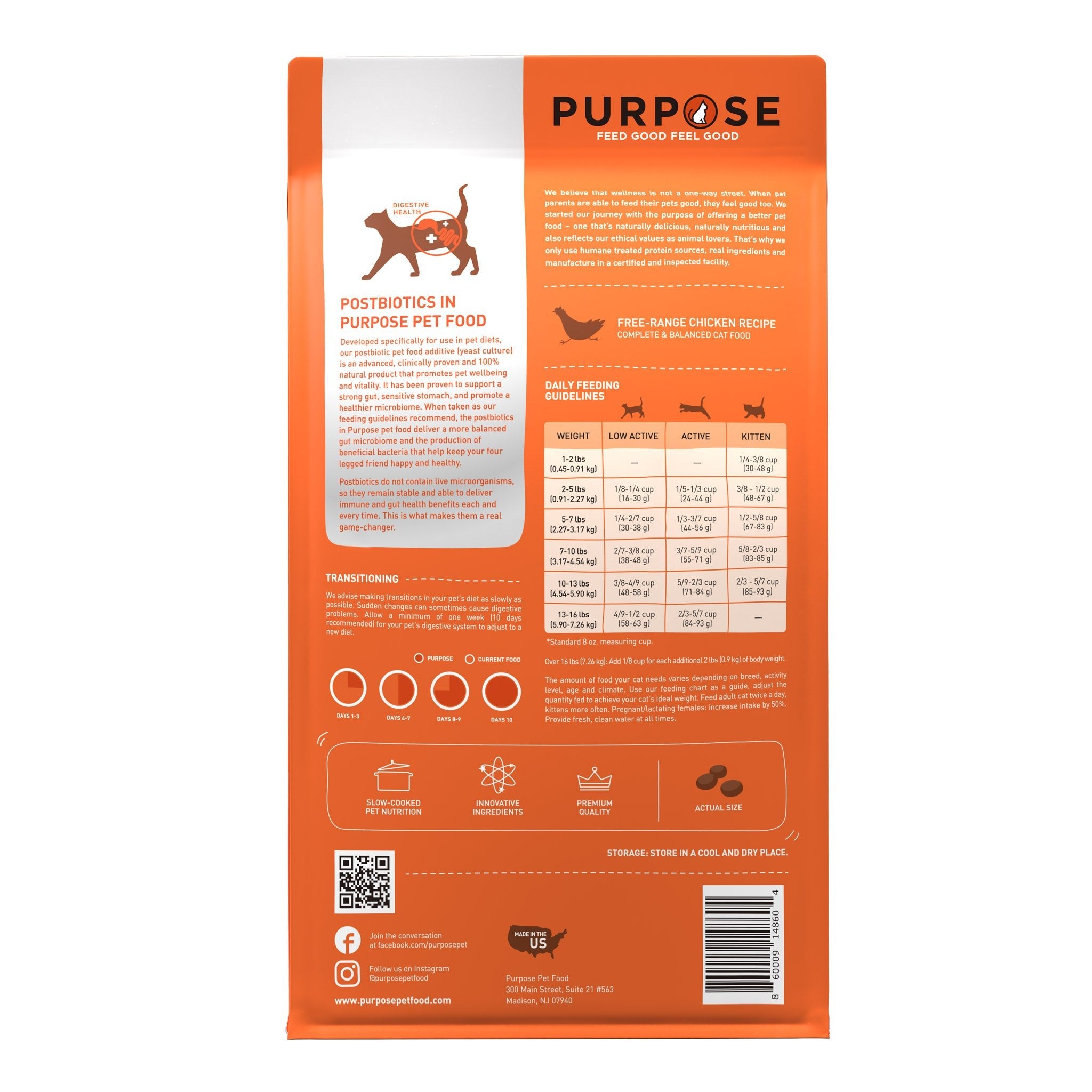 Free-Range Chicken Recipe with Postbiotics for Cats - PURPOSE PET FOOD