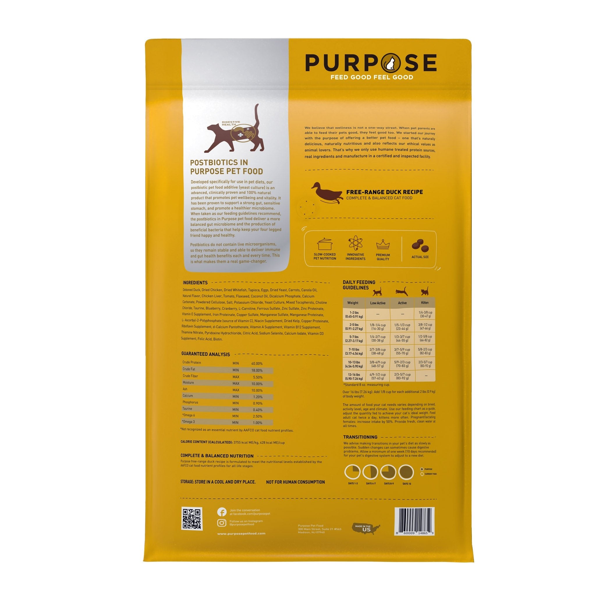 Free-Range Duck Recipe with Postbiotics for Cats - PURPOSE PET FOOD
